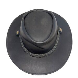 Original Australian Style Mens Hat Black Leather Sz M Aussie Outback Bush Casual